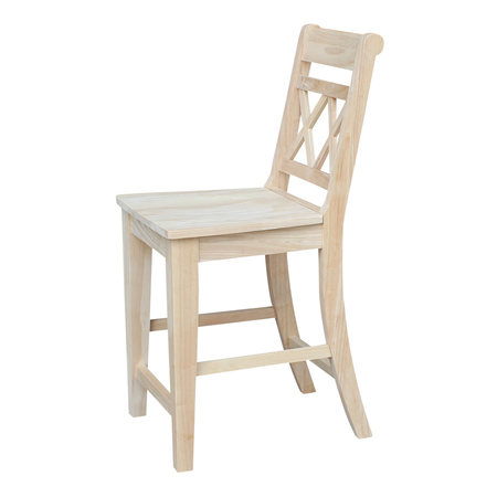 International Concepts Counter Height Double X-Back Stool, 24" Seat Height, Unfinished S-472